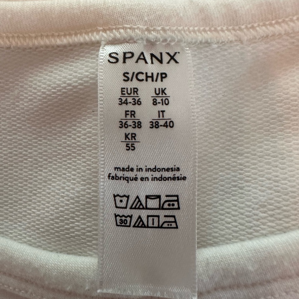 Spanx Perfect Length white 3/4 sleeve crewneck sweatshirt S exposed seams top - Picture 11 of 12